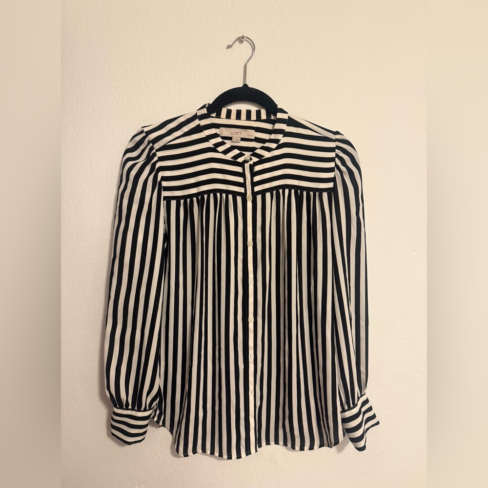 Loft Striped Black and White Blouse M petite